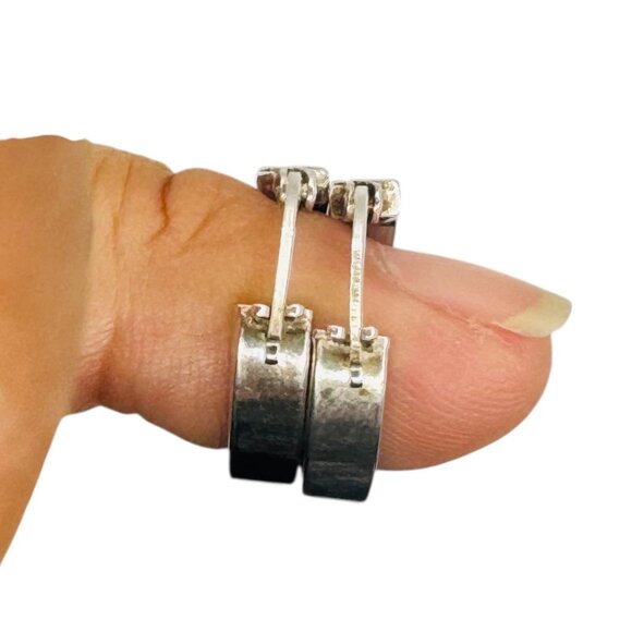 Vintage 925 Italy Sterling Silver Huggie Hoop Earrings Pair Minimalist Signed - Picture 5 of 12